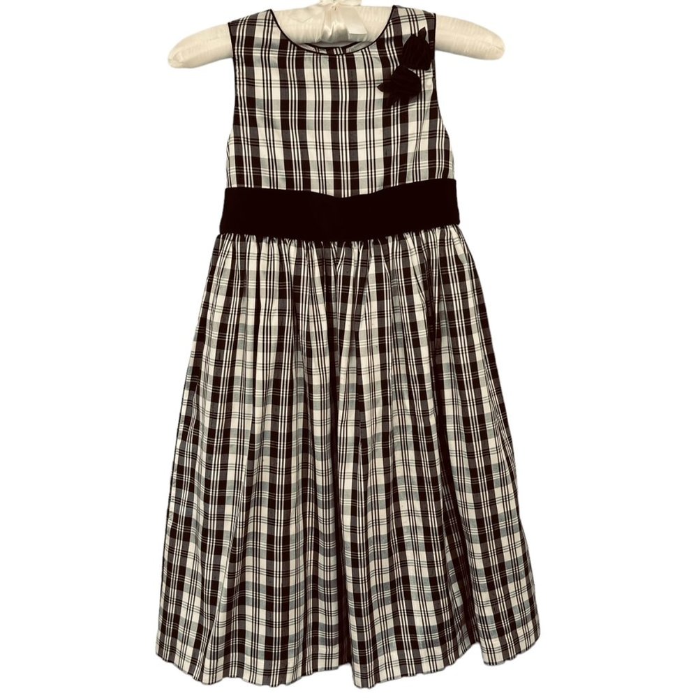 Laura Ashley Silk Taffeta and Velvet Black and White Plaid Party Dress Size 6